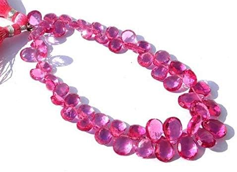 13 inch natural beads strand of 9x6-12x8mm faceted pear rubelite pink quartz gemstone briolletes beads for DIY jewelry - necklace, bracelet, earring, ring.