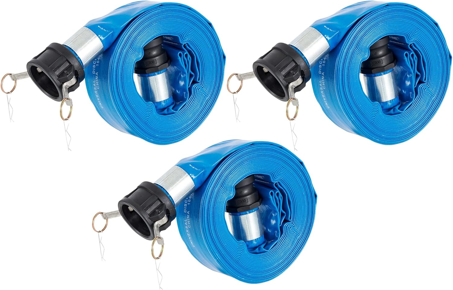 Apache 98138049 2 Inch Diameter 50 Ft Length 70 psi Polyester-Reinforced PVC Lay Flat Hoses w/Polypropylene Cam and Groove Connections, Blue (3 Pack)