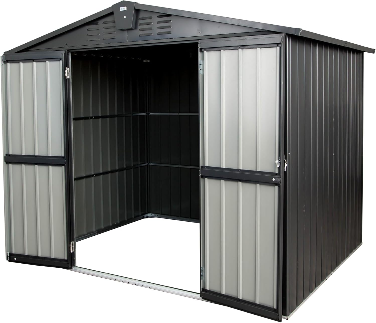 GOWE Outdoor Storage Shed 8.2'x 6.2', Metal Garden Shed for Bike, Trash Can, Galvanized Steel Outdoor Storage Cabinet with Lockable Door for Backyard, Patio, Lawn (8.2x6.2ft, Dark Gray)