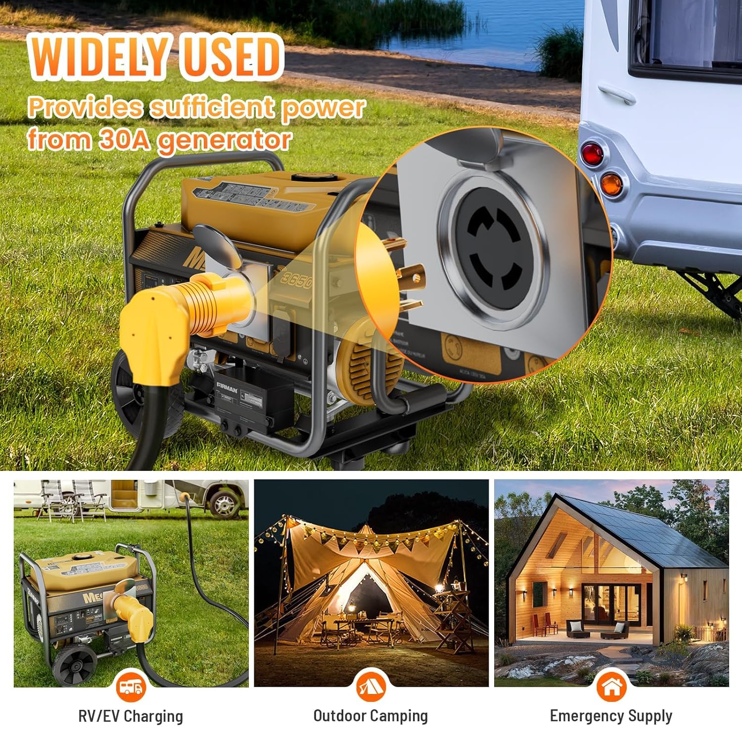 MECMO L14-30P to SS2-50R 14-50R TT-30R 30 Amp RV Generator Adapter, 4 Prong 30A L14-30P Locking Male 125/250 Generator Plug to 30Amp RV & 50Amp Twist Lovk RV & 50 Amp RV/EV Charger