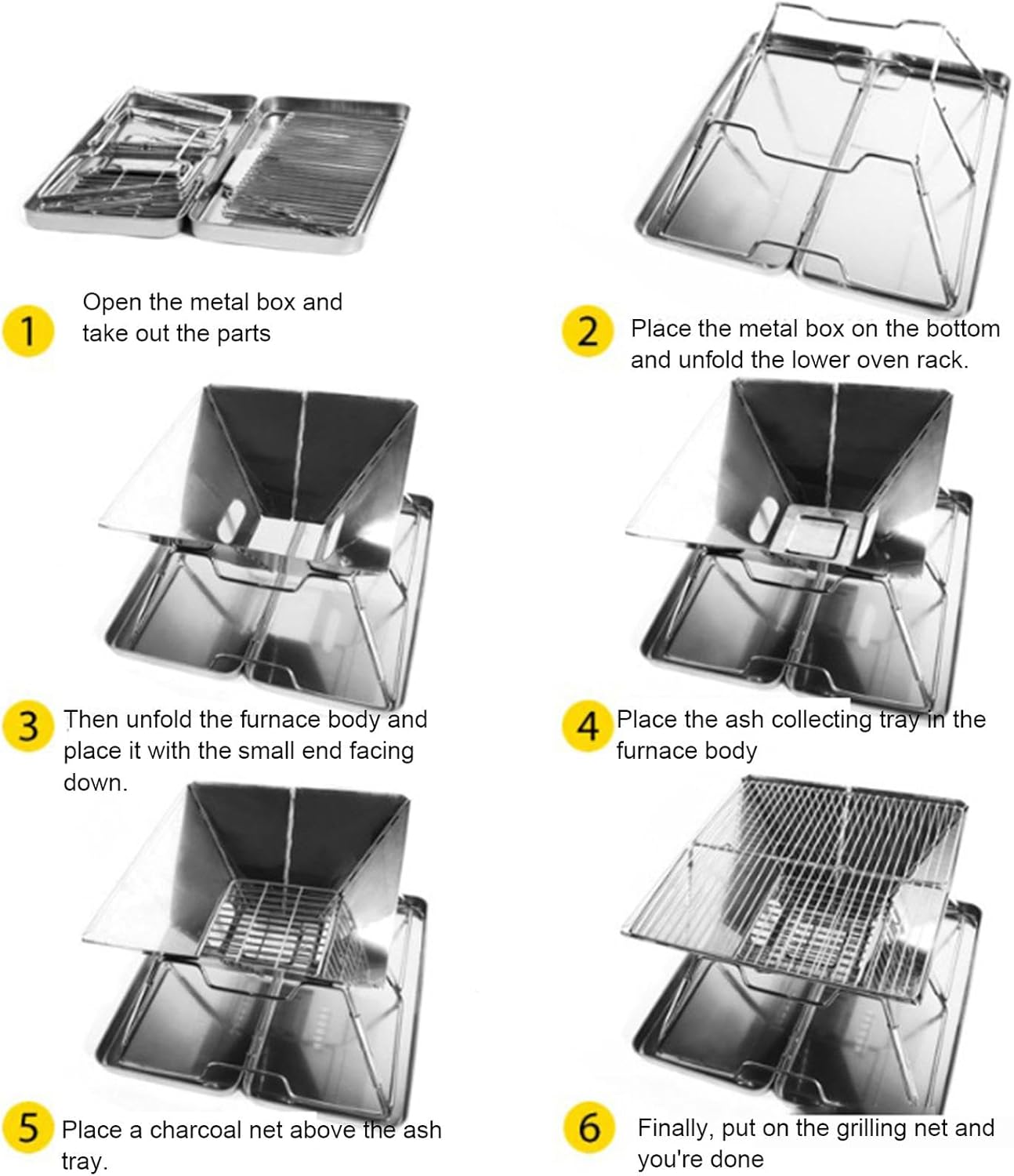 VIDECOR Stainless Steel Fire Pit, Foldable BBQ Grill Rack Portable Campfire Pit Liftable Wood Burning Charcoal Grill for Camping Picnic Patio Backyard Garden