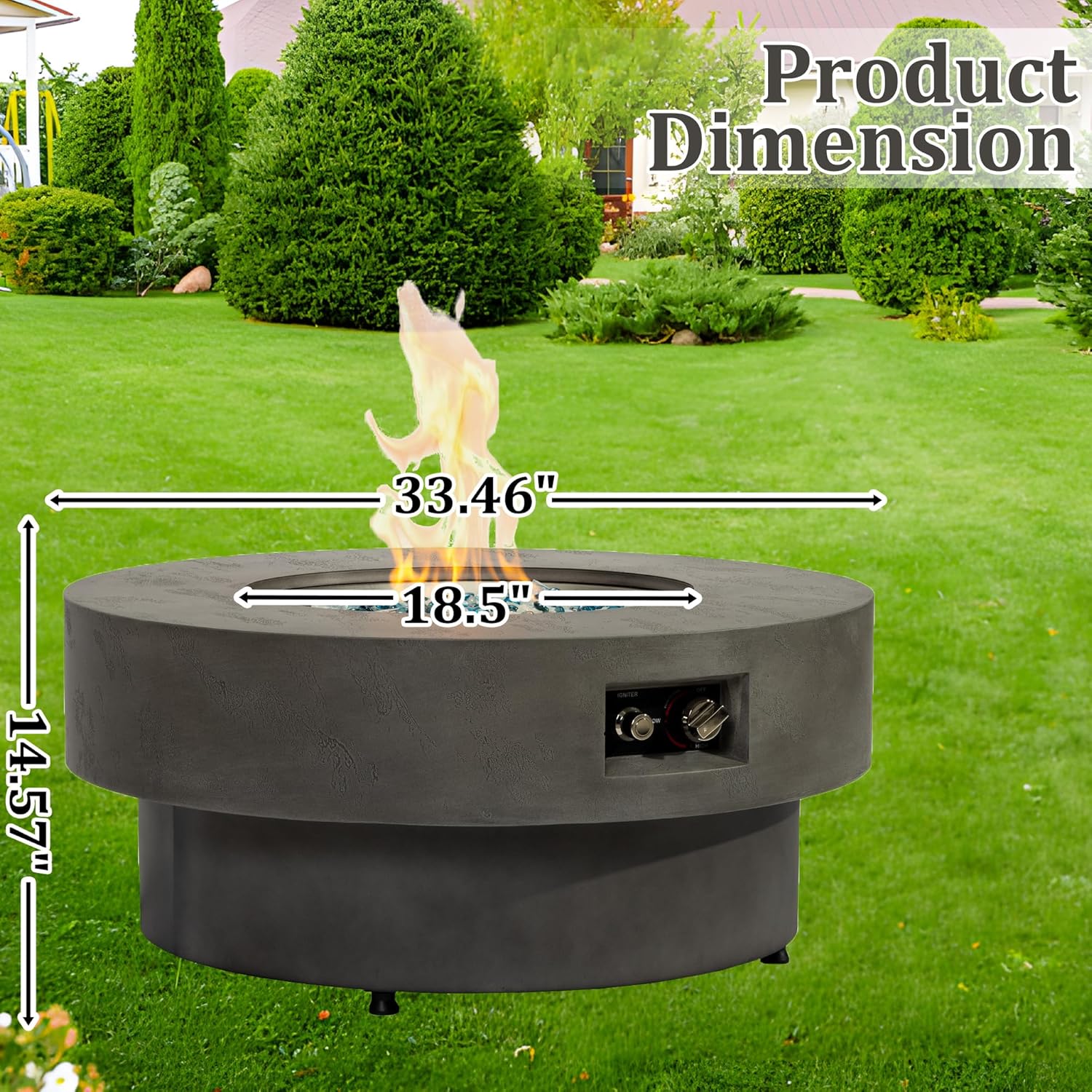 34-Inch Propane Fire Pit Table with Lid, 2-in-1 Patio Coffee Table, 50,000BTU Outdoor Gas Fire Pit Table with Burner Lid, Glass Rocks & Cover for Patio Deck Garden