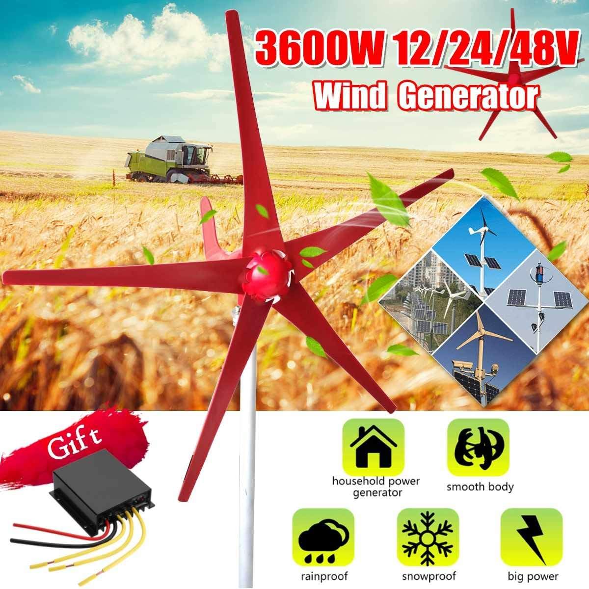 3600W 12V/24V/48V 5 Blade Wind Turbines Generator Efficient Wind Turbines Horizontal Home Power Windmill Energy Turbines Charge,24v