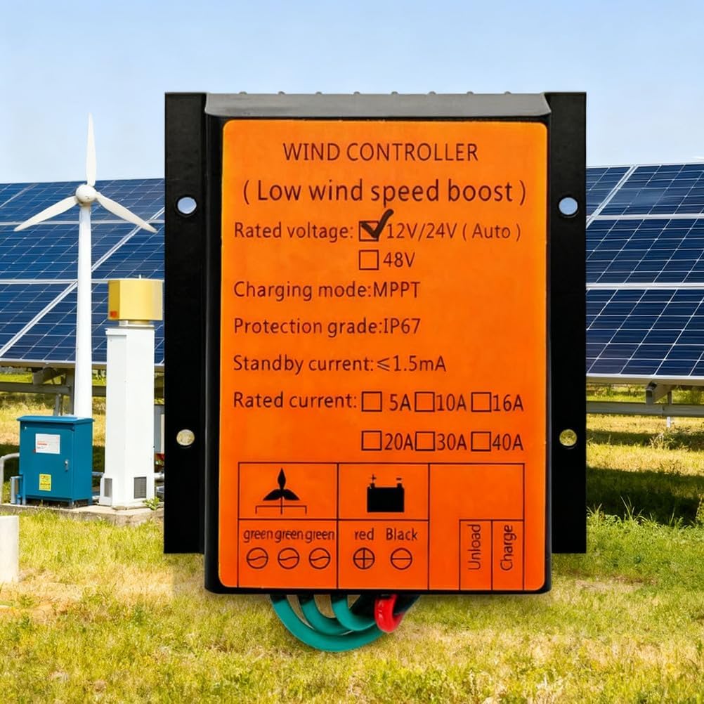 1200W-3000W Wind Generator Controller 12V/24V/48V Auto MPPT Charging Mode IP67 Waterproof Wind Turbine Regulator Low Wind Speed Boost for Off-Grid Power,Yellow,48V