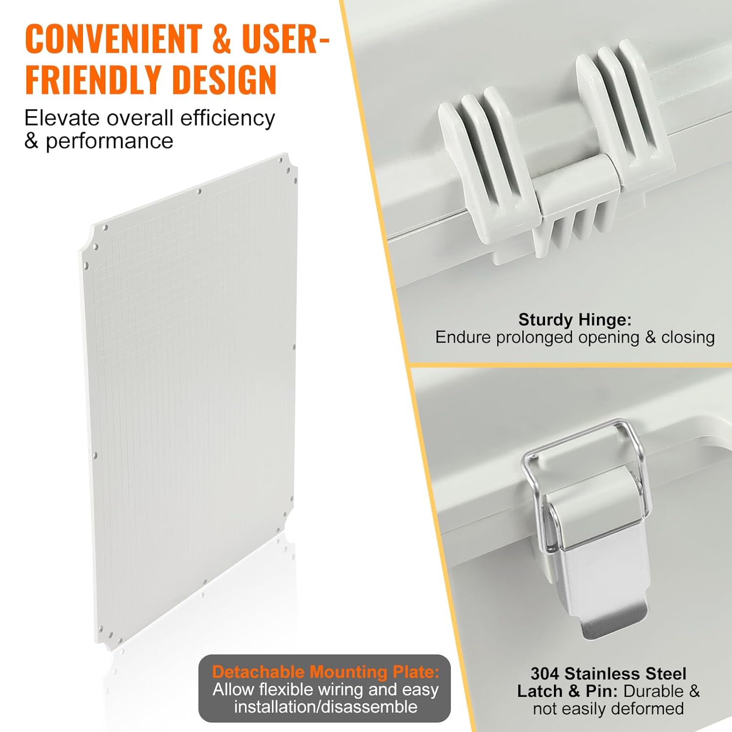 VEVOR Weather-Resistant Junction Box, Dimensions: 20.87x16.92x7.87 inches, Crafted from Durable ABS Plastic with a Secure Hinged Lid and Stainless Steel Lock, IP67 Rated to Ensure Protection Agains