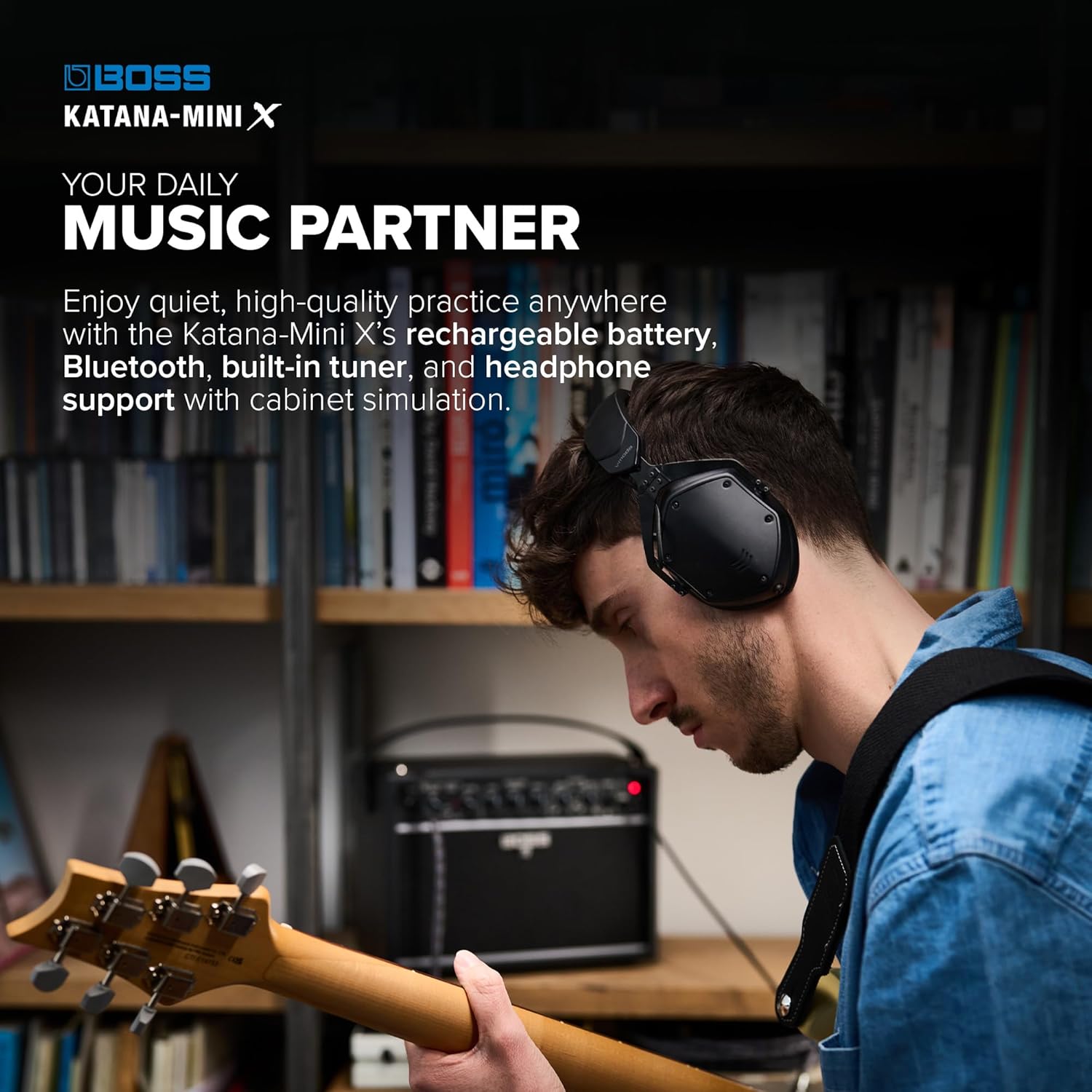 BOSS Katana-Mini X | Powerful 10-Watt Mini Amplifier for Electric, Acoustic & Bass | Tube Logic Design | Custom 5” Speaker | Versatile Sounds & Dual Effects | Bluetooth | Built-in Rechargeable Battery