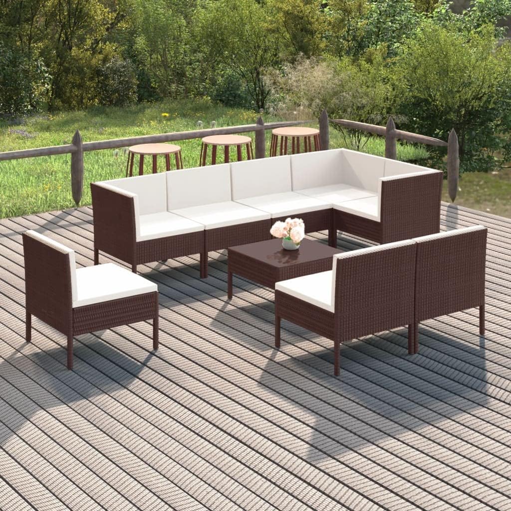 Patio Set 9 Piece Patio Lounge Set with Cushions Poly Rattan Brown