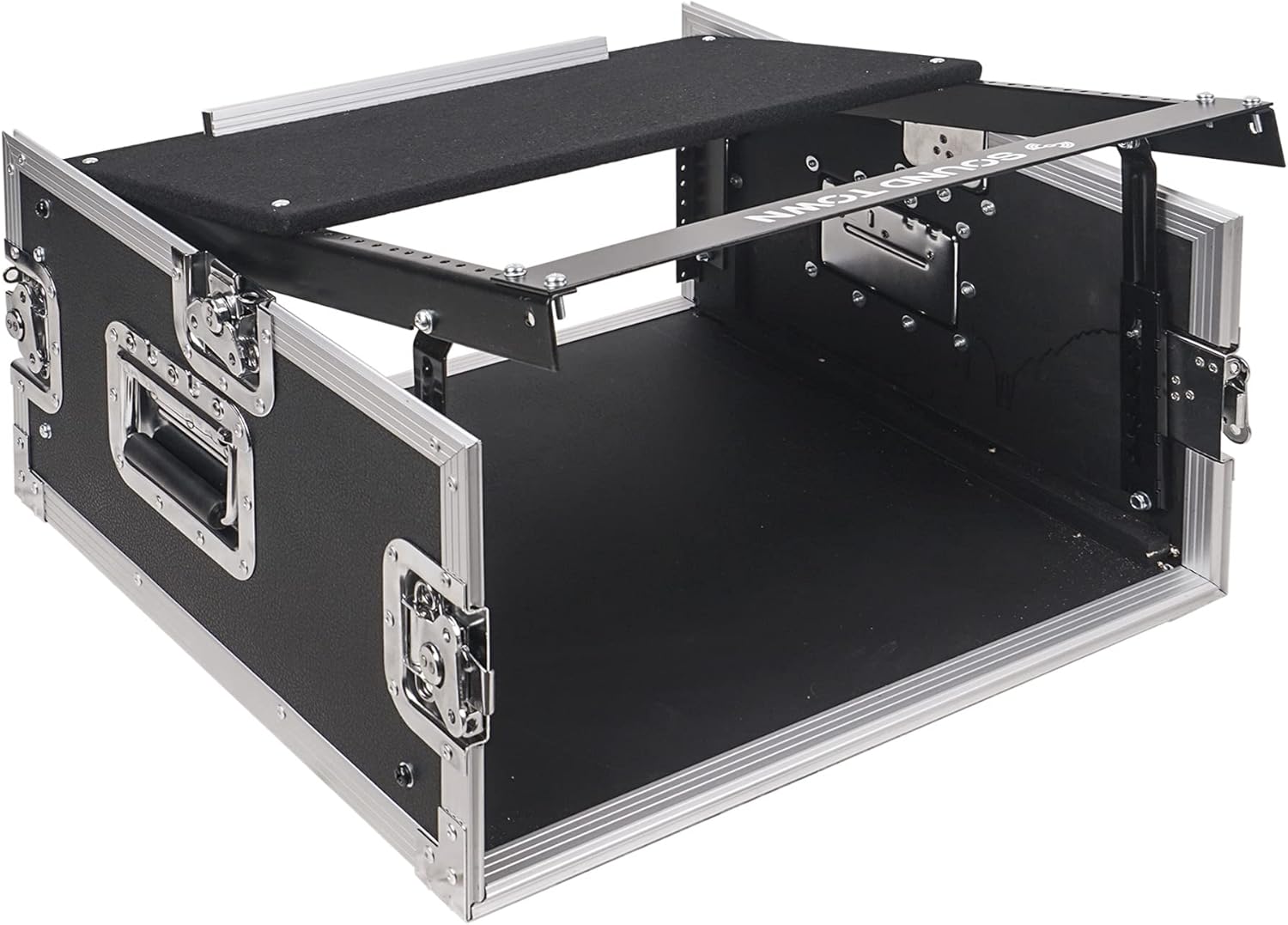 Sound Town 4U PA DJ Pro Audio Rack/Road ATA Case with 11U Slant Mixer Top, 20.2’ Rackable Depth, 4 Space Size - Pro Tour Grade (STMR-4U)