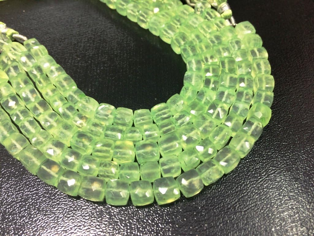 AAA QUALITY PREHNITE 3D CUBE FACETED LOOSE GEMSTONE BEADS 8