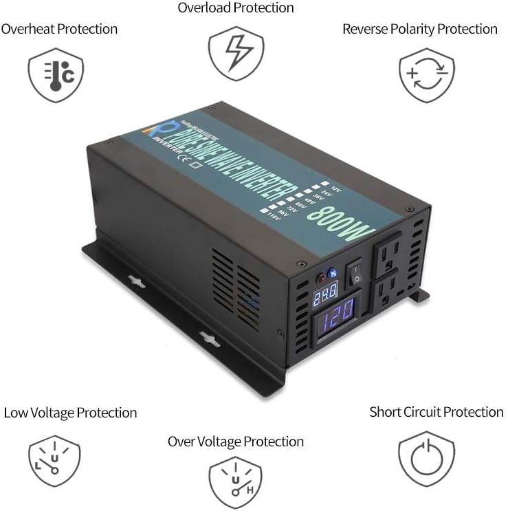 WZRELB RBP80012VCRT 800W 12V 120V Pure Sine Wave Solar Power Inverter with Remote Control Switch