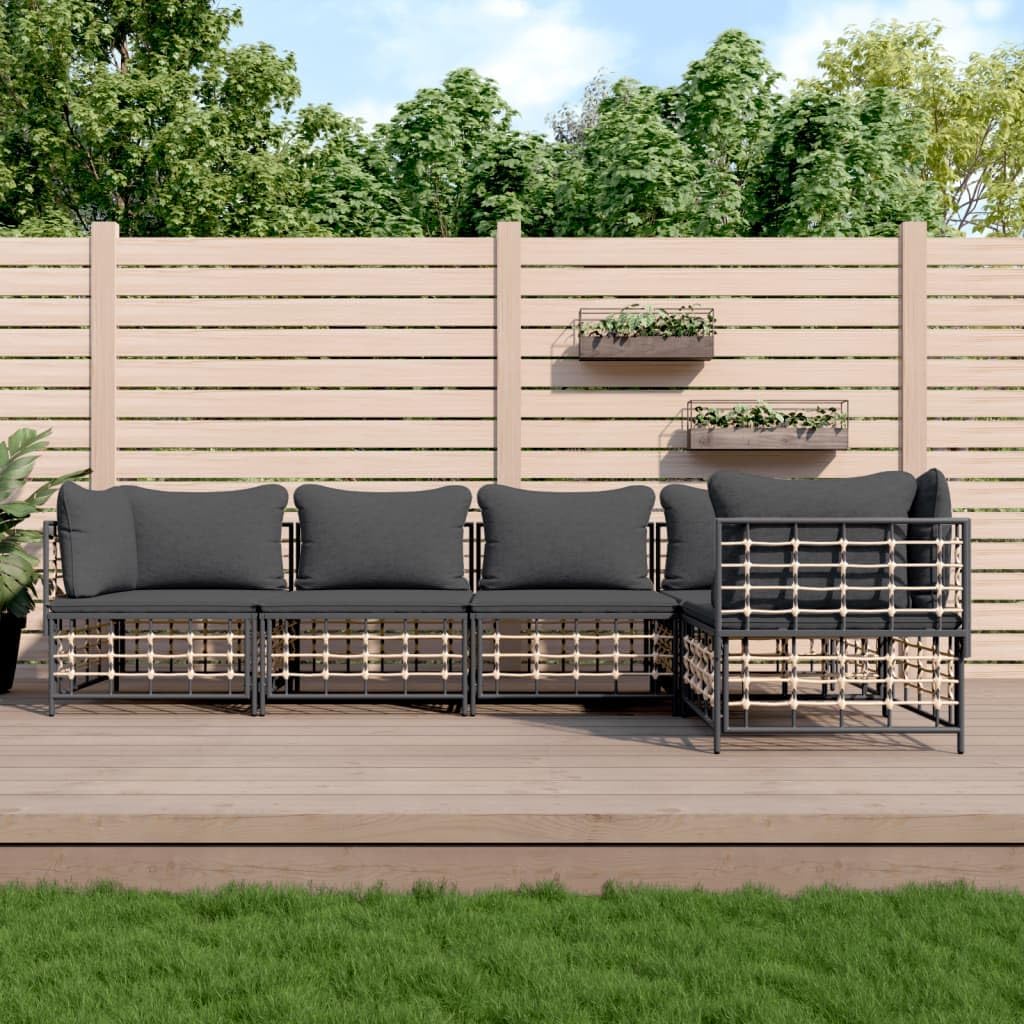 5 Piece Patio Lounge Set with Cushions Anthracite Poly Rattan,Garden Lounge Set with Poly Rattan and Steel Frame for Outdoor Comfort Outdoor Furniture, Patio Seating