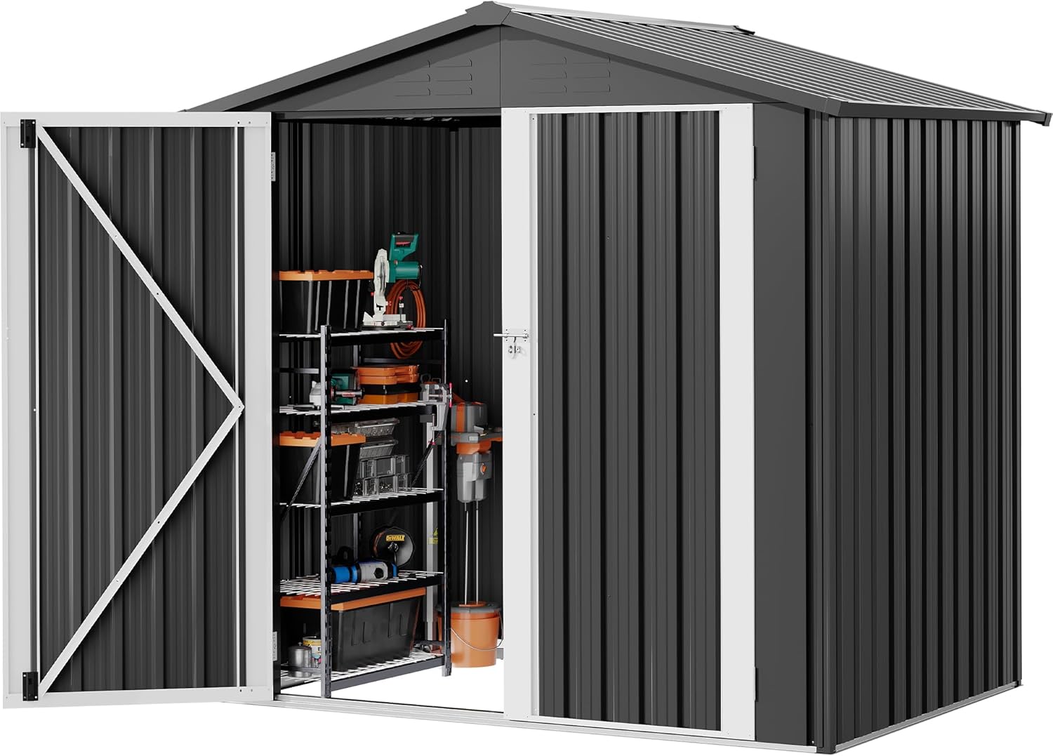 DWVO 6x4ft Metal Outdoor Storage Shed, Large Heavy Duty Tool Sheds with Lockable Doors & Air Vent for Backyard Patio Lawn to Store Bikes, Tools, Lawnmowers,Dark Gray