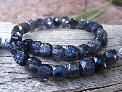 13 inch natural beads strand of 6mm faceted cube iolite gemstone beads for DIY jewelry - necklace, bracelet, earring, ring.