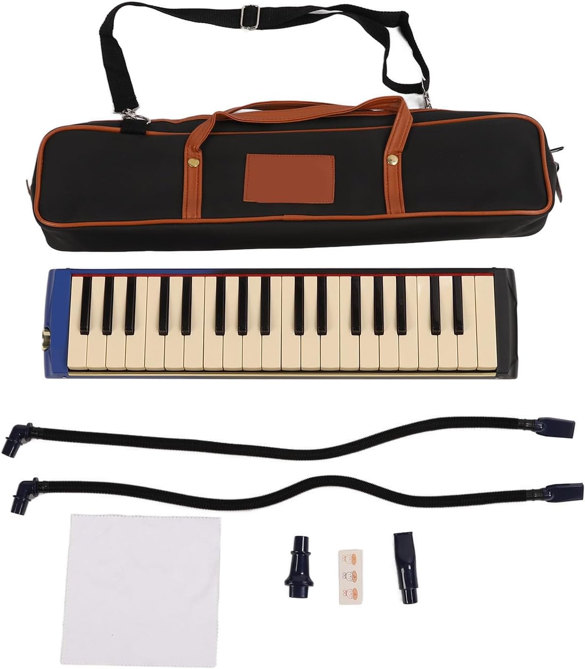 Melodica Air Piano Keyboard 37 Key Melodica Instrument Piano Double Soft Tubes 2pcs Mouthpiece Melodica Air Piano Keyboard with Carrying Bag