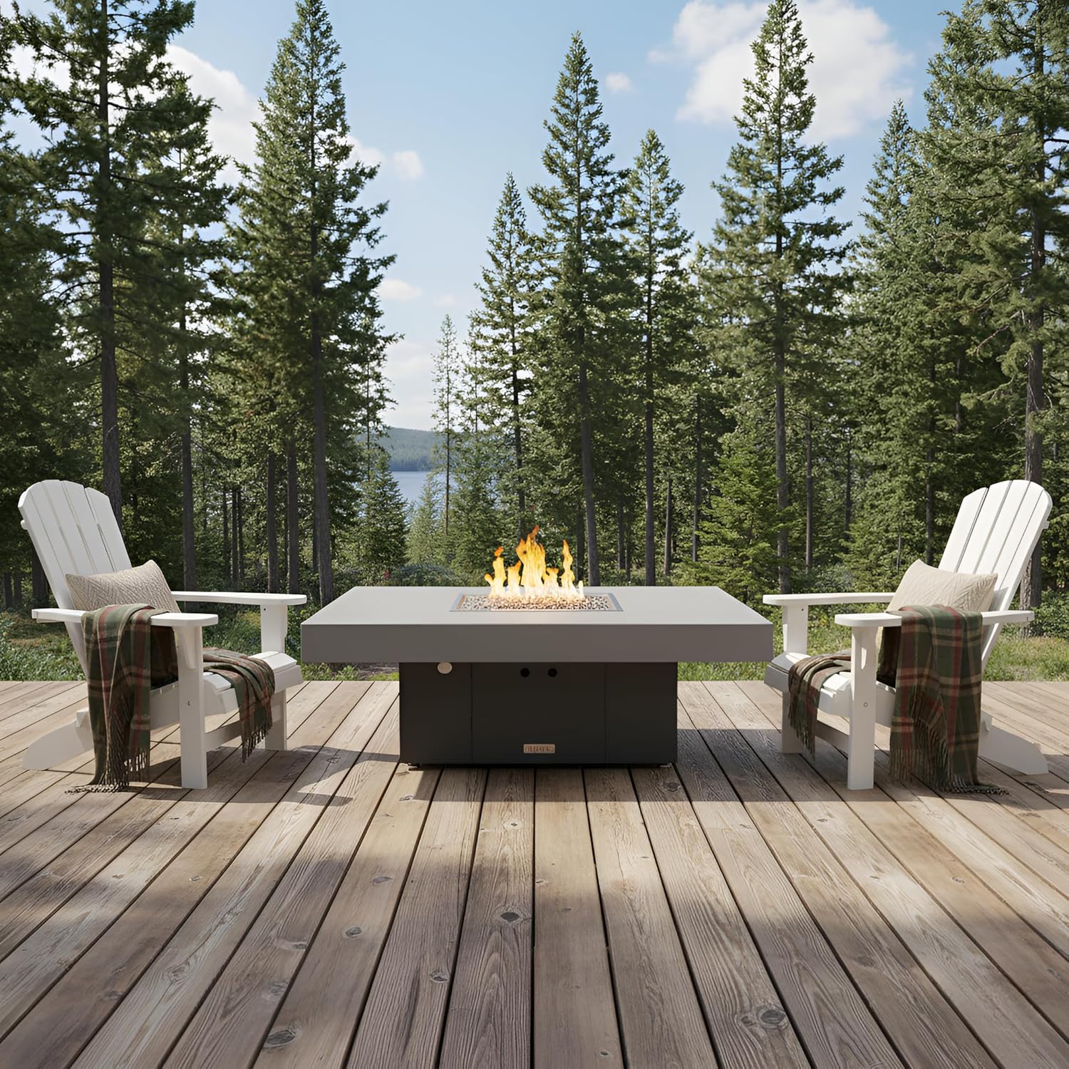 COOKE Santa Barbara 48 x 36 Rectangular Fire Pit Table - Grey Powdercoat Aluminum Top - Propane (Grey Powdercoat Base)