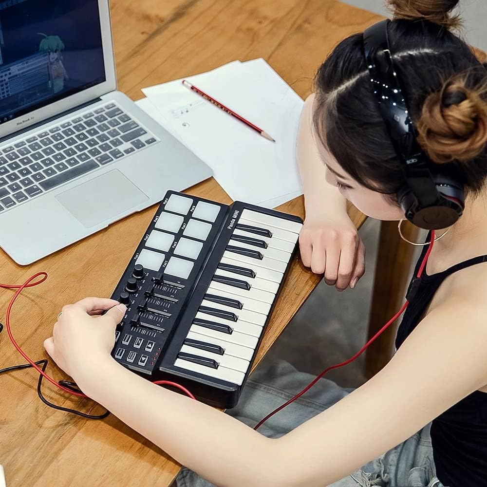 MIDI Controller, Portable Mini 25-Key USB Keyboard and Drum Pad MIDI Controller