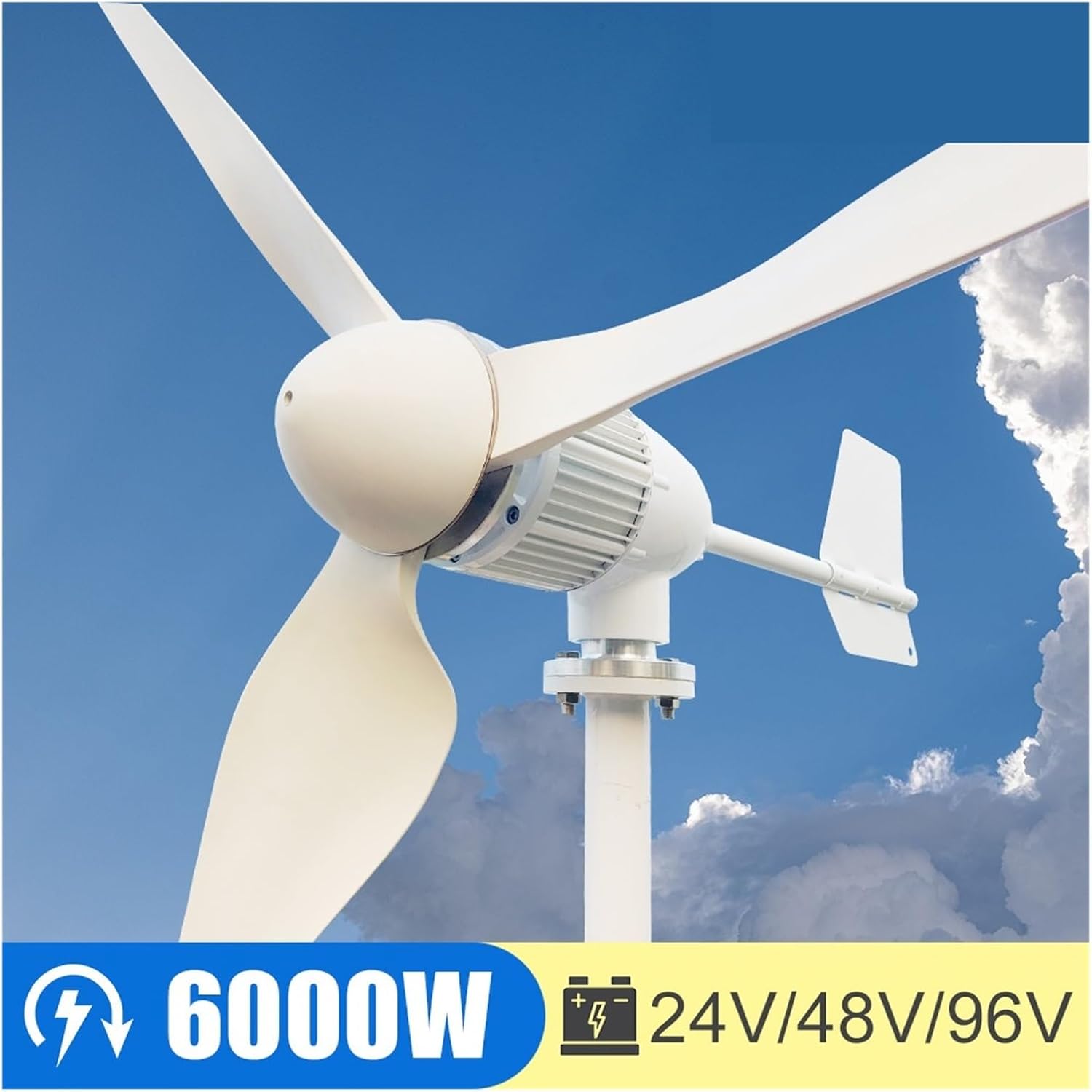 High Power 6KW Horizontal Axis Wind Turbine Generator Magnetic Generator 24V 48V 96V Home Appliance Farm Low Starting Speed for Home(with Hybrid Charger,48V)