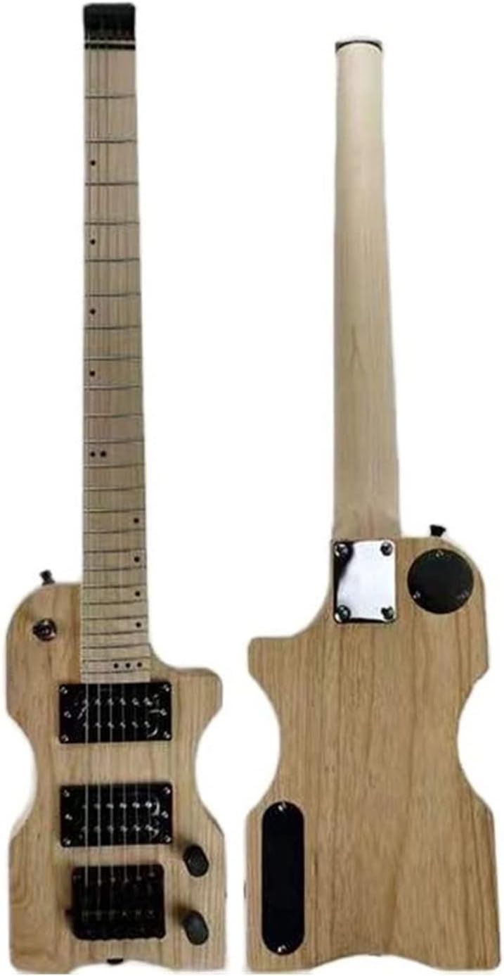 30- inch Mini Headless Electric Guitar Ash Wood Body Canadian Maple Neck 6- String 24- Fret Bolt Matte Natural Color Belt Bag Guitar ​Neck Replacement (Size : 30 Inches)