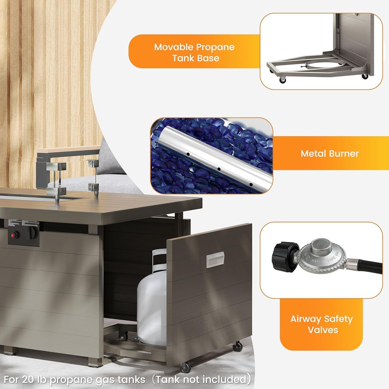 5 Pieces Metal Patio Furniture Set with Champagne Fire Pit Table, Outdoor Sectional Sofa with 6-Inch Olefin Cushion, Outdoor Furniture Set for Balcony, Patio & Courtyard, Green