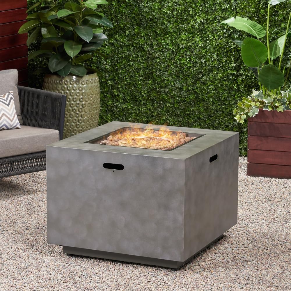 Square Iron Fire Pit with Lava Rocks and Propane Tank Space, 50,000 BTU Outdoor Gas Fire Pit for Patio and Backyard