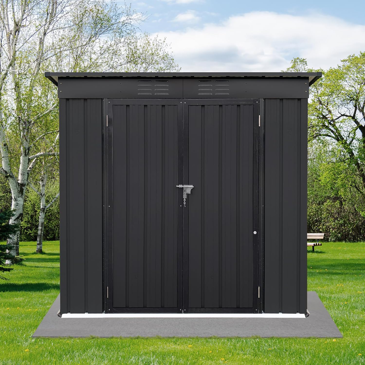 4' x 6' Outdoor Metal Storage Shed, Galvanized Steel Tool Storage Sheds House with Lockable Doors, for Garden Backyard Patio Lawn