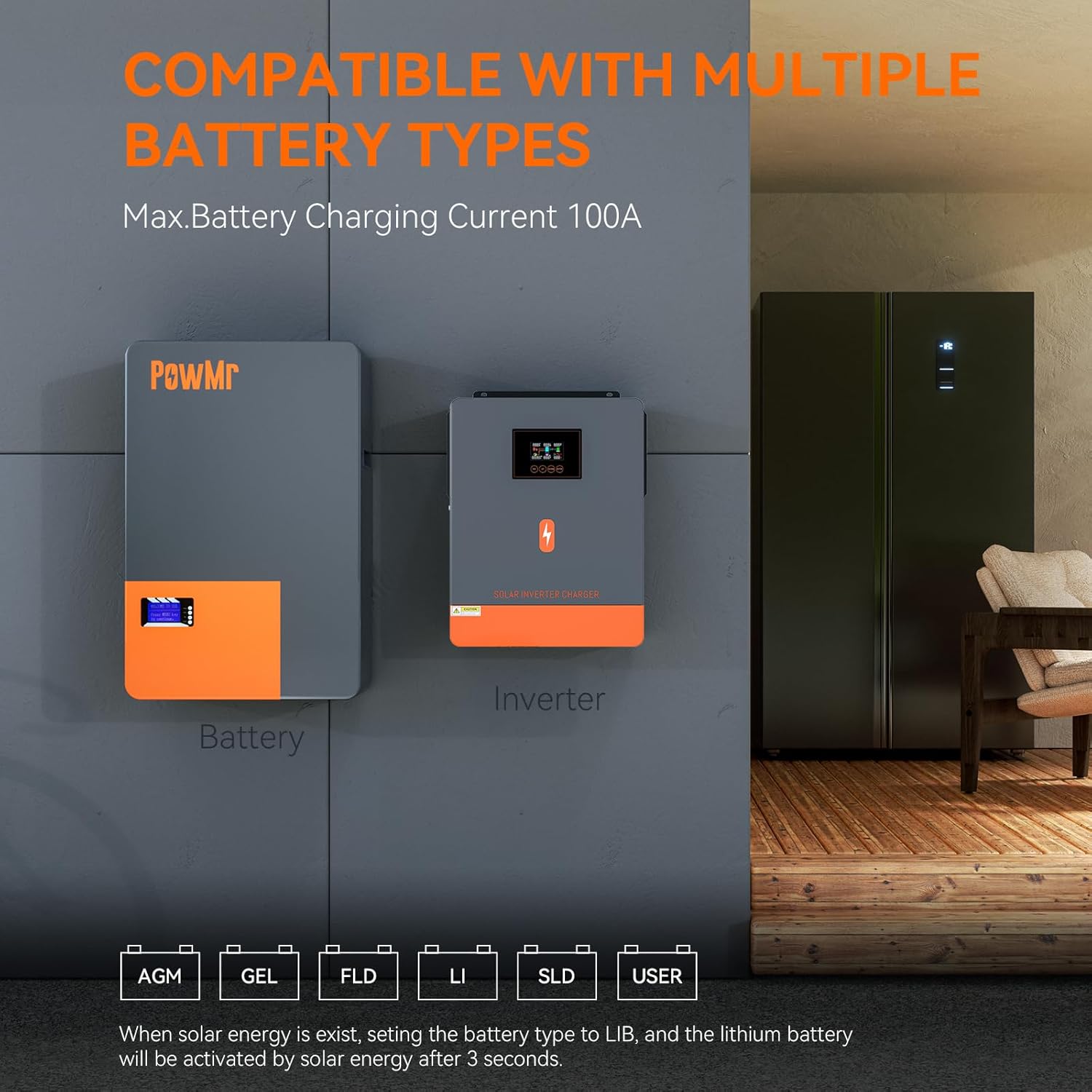 4200W Solar Inverter, 24V to 220-230VAC, Off-Grid Hybrid Inverter with 100A MPPT Solar Charge Controller, Max PV Array 4.2KW, Max.PV Open Circuit 500V, Built-in WIFI, With 24V Lead-Acid & Li Batteries