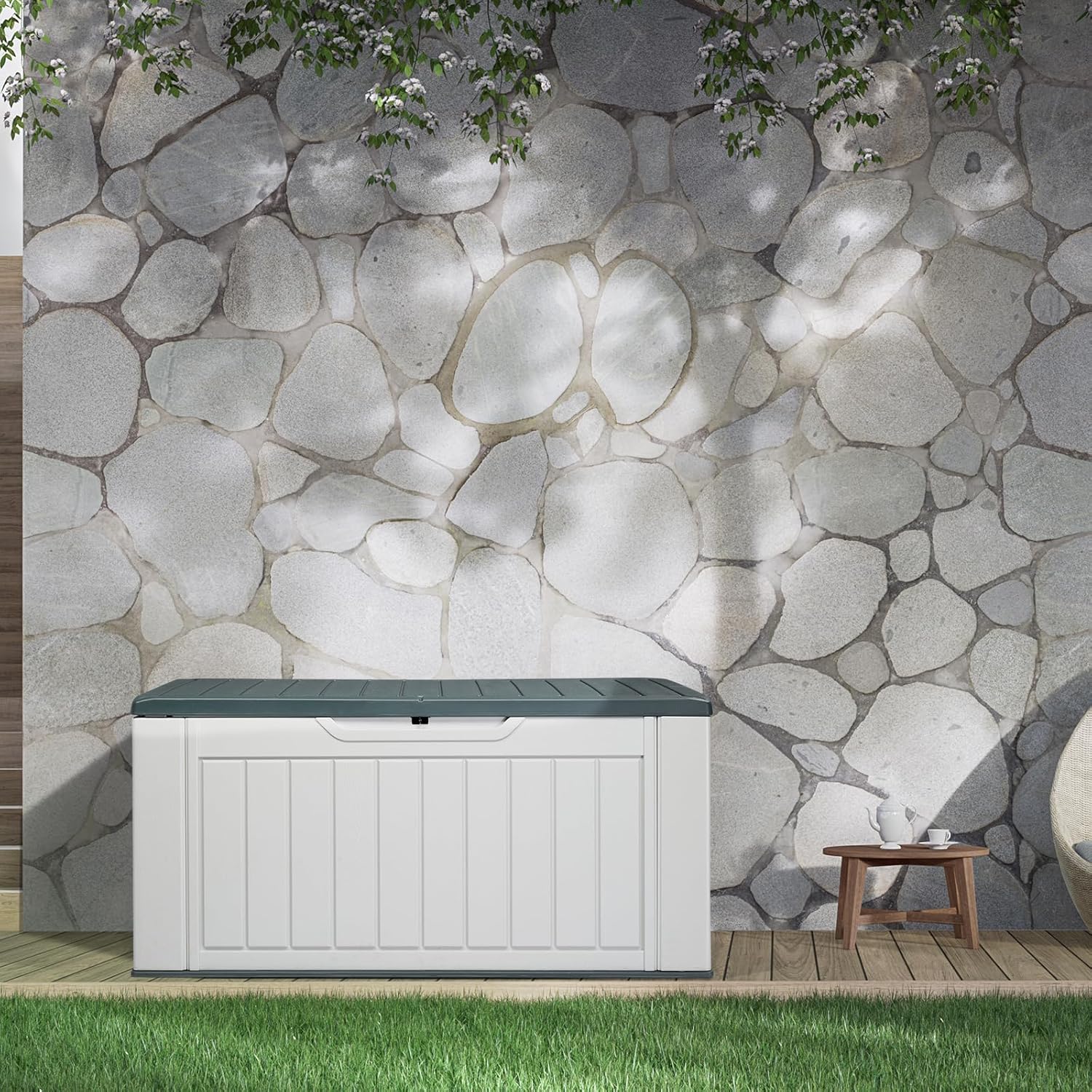 158 Gallon Large Outdoor Storage Box for Waterproof Patio Furniture and Storage Bench, Deck Box, Resin Outdoor Storage Box Waterproof Lockable Container for Backyard Cushion, Patio Furniture