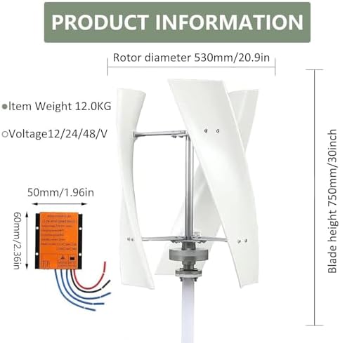 Wind Turbine Home Use Horizontal Generator Kits Blades with Controller to Charge Batteries Off Generator,3000W Vertical Wind Turbine Generator Kit - 12V/24V/48V/220V, 3-Blade Permanent Magne