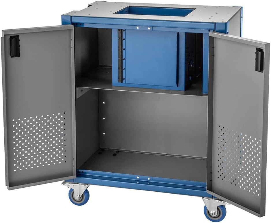 Steel Router Table Cabinet w/Router Dust Collection Box, Swivel Casters, Dual Dust Port & More - Steel Cabinet Holds Router Accessories, Bits, & More - Woodworking Tool Storage