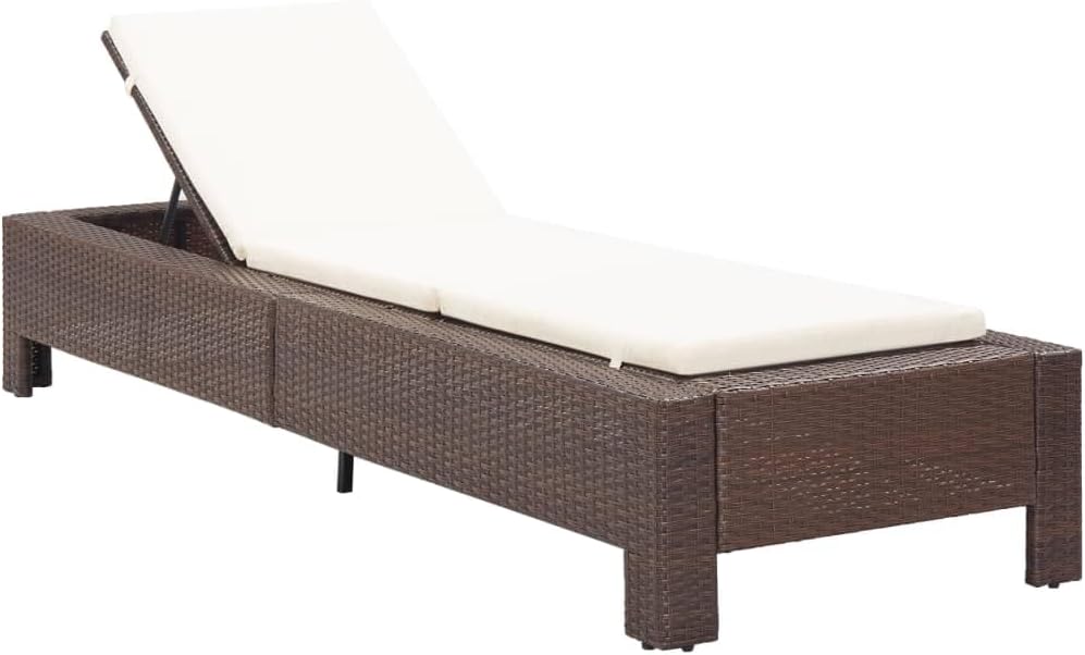 Patio Lounges Sunbed with Cushion Brown Poly Rattan