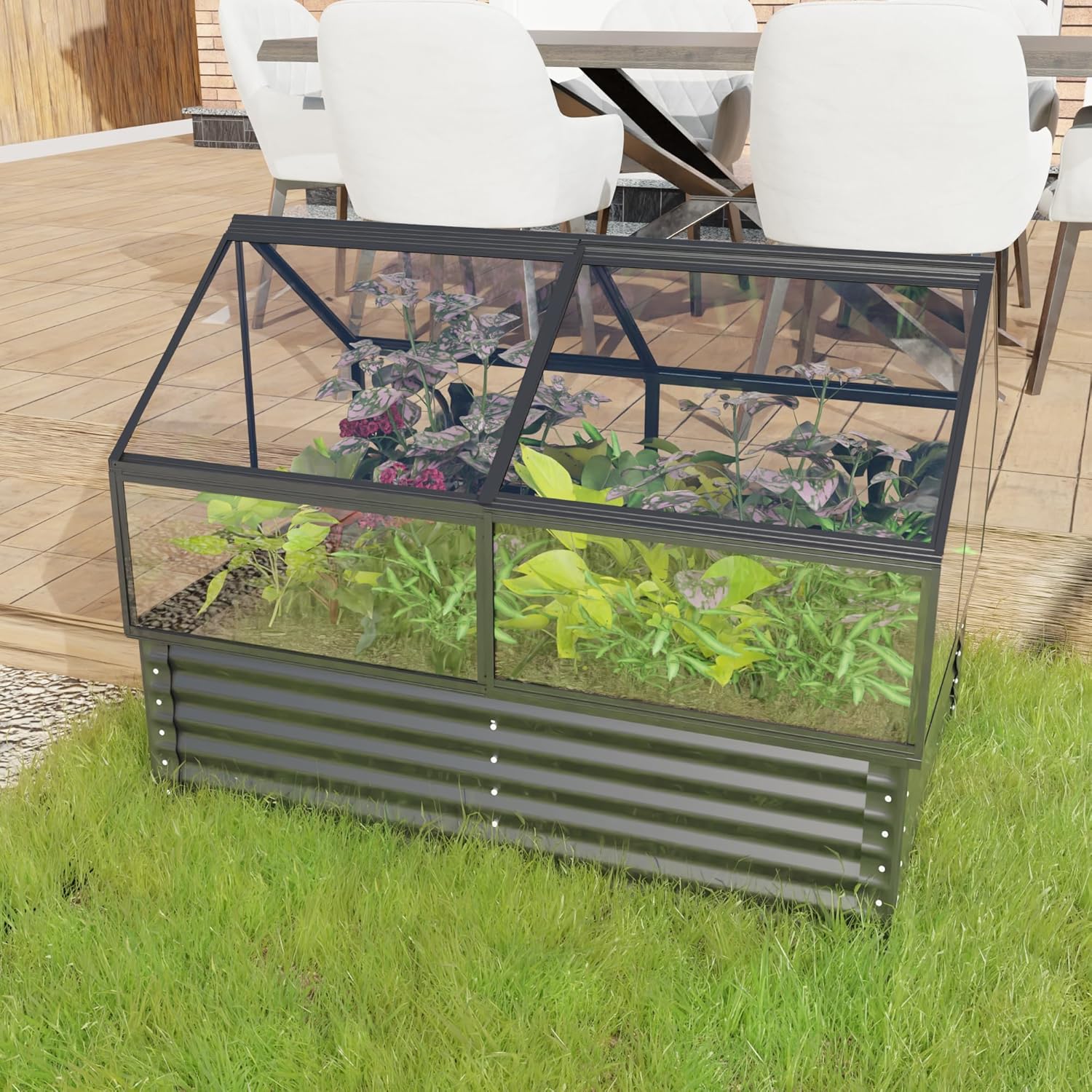 Large Outdoor Greenhouse with Raised Garden Bed - UV-Resistant Polycarbonate Vegetable Planter Box for All-Season Home Gardening