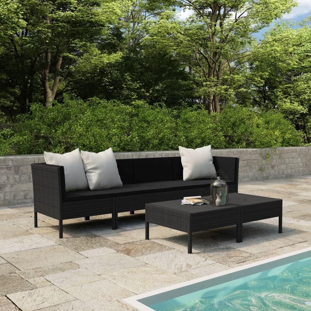 6 Piece Patio Lounge Set with Cushions Poly Rattan Black,Cozy Outdoor Patio Lounge Set for Relaxation and Entertainment Patio Furniture Sets, Outdoor Furniture Sets