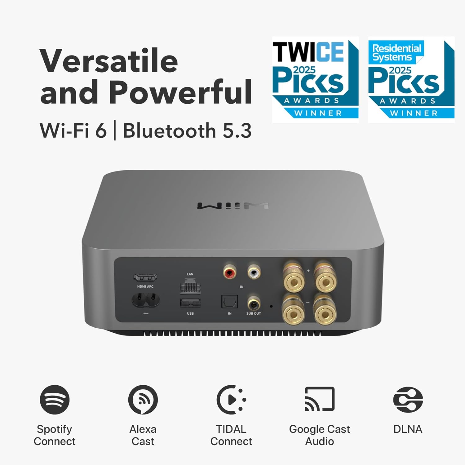 WiiM Amp Pro: Multiroom Streaming Amplifier | Compatible with Google Cast, Alexa | HDMI, Voice Control | Stream from Spotify, Amazon Music, Tidal & More - Dark Gray