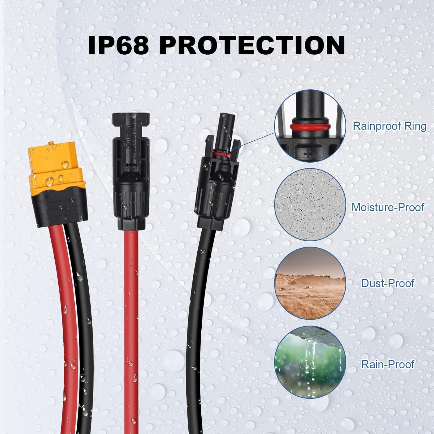 Solar to XT60 Adapter Cable Solar Extension Charge Cable for Power Stations Solar Generators (50FT 12AWG)