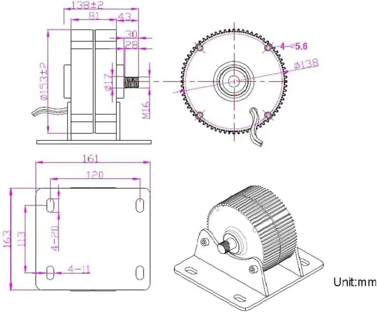 3kw 4kw 5kw 6kw Wind Turbine Maglnet Generator 12/24/48v Low Speed 250 RPM Permanent Magnet Generator for Homeuse Low Starting Speed for Home(Double shafts,48V_6KW)