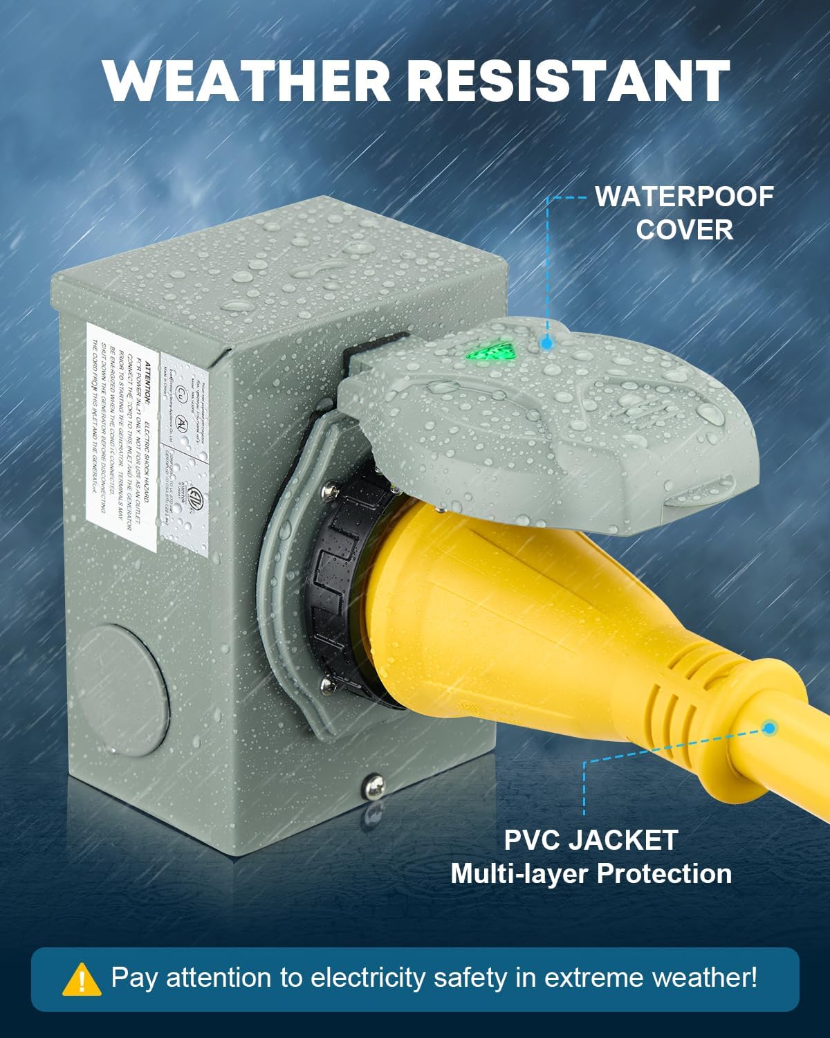 Kohree 50 Amp Generator Cord and Power Inlet Box, 10FT NEMA 14-50P to SS2-50R Twist Locking Generator Extension Cord for Generator to House, 125/250V 50Amp Pre-drilled Generator Inlet Box, ETL Listed