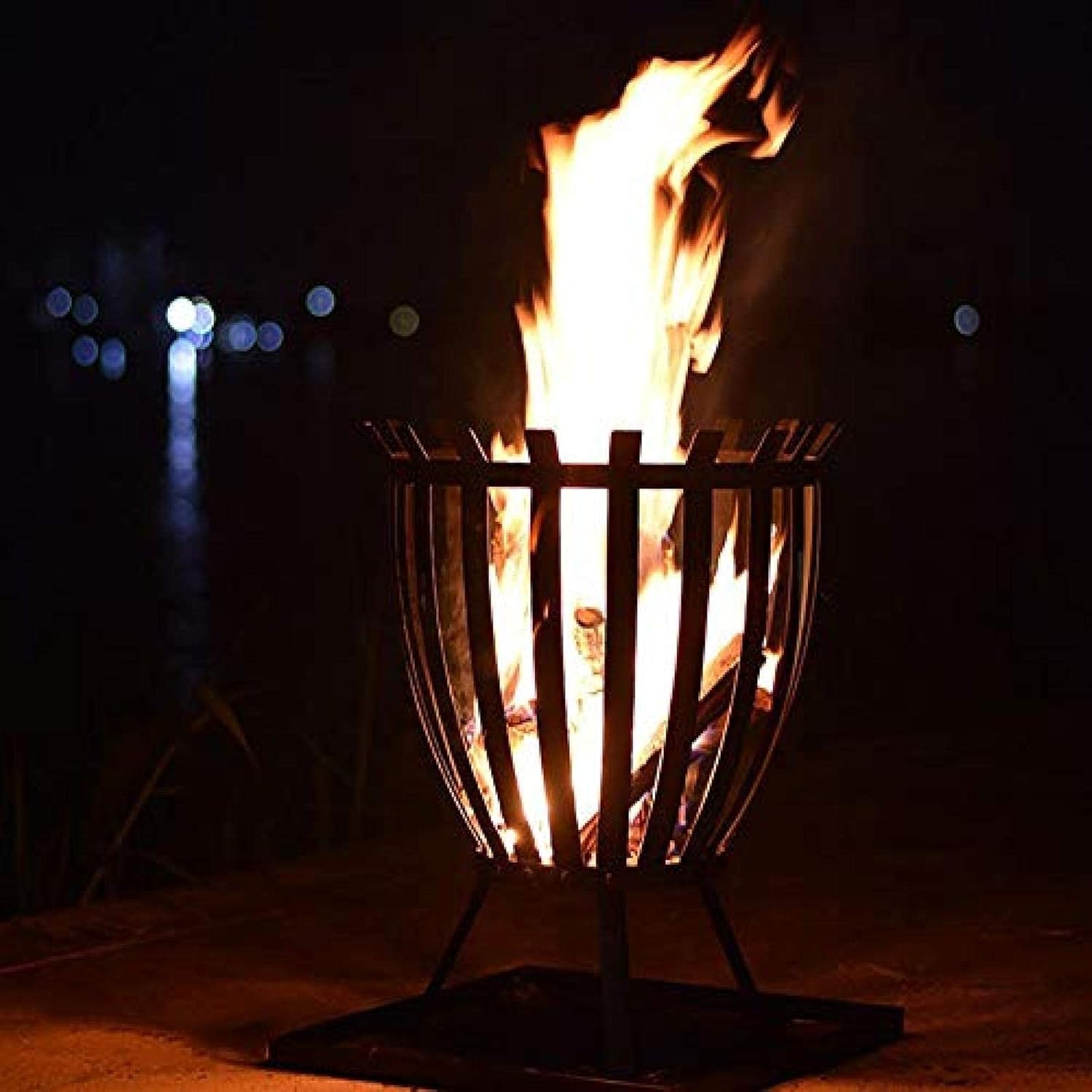 Fire Pit BBQ Grill Fire Bowl Iron Firepit Portable Metal Heater for Parties Camping Bonfire Wood Burning Large Pit Outdoor Cast Festivals, Carnival Night