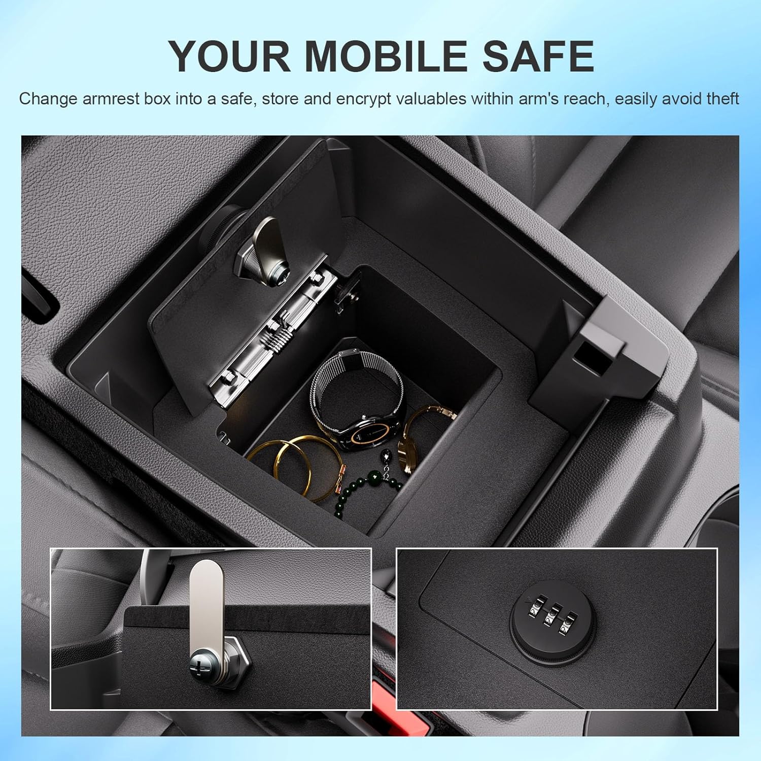 Center Console Safe Organizer Compatible with 2023-2026 Chevy Colorado GMC Canyon Lock Box Console Safe Vault Replacement for 2023-2026 Chevy Colorado Accessories