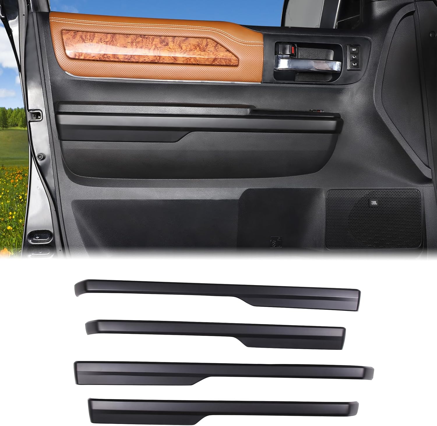 Aunginsy Inner Door Handle Armrest Panel Strips Trim Compatible with Toyota Tundra 2014-2021 Car Front Rear Door Panel Decorative Cover Protector ABS Interior Accessories (Not fit Double Cab Model!)