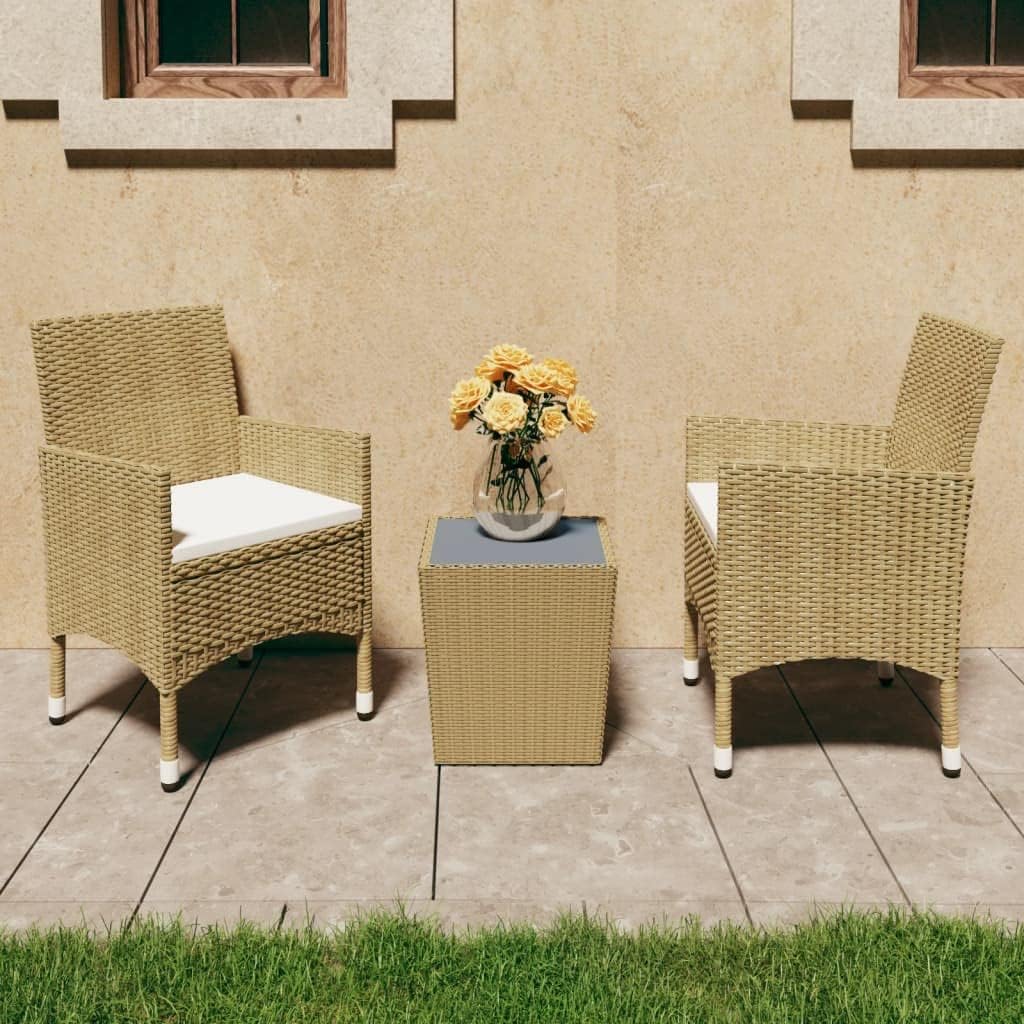 3 Piece Bistro Set Poly Rattan and Tempered Glass Beige,3Piece Patio Bistro Set: Create a Cozy Outdoor Oasis Patio Furniture Sets, Outdoor Furniture Sets