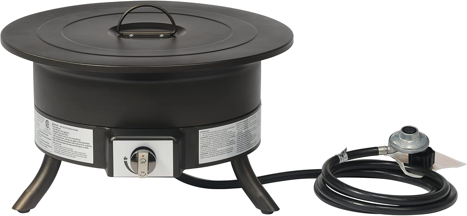 Amazon Basics Portable Propane Fire Pit, 19 inch Round Gas for Patio, 55,000 BTU Carry Strap