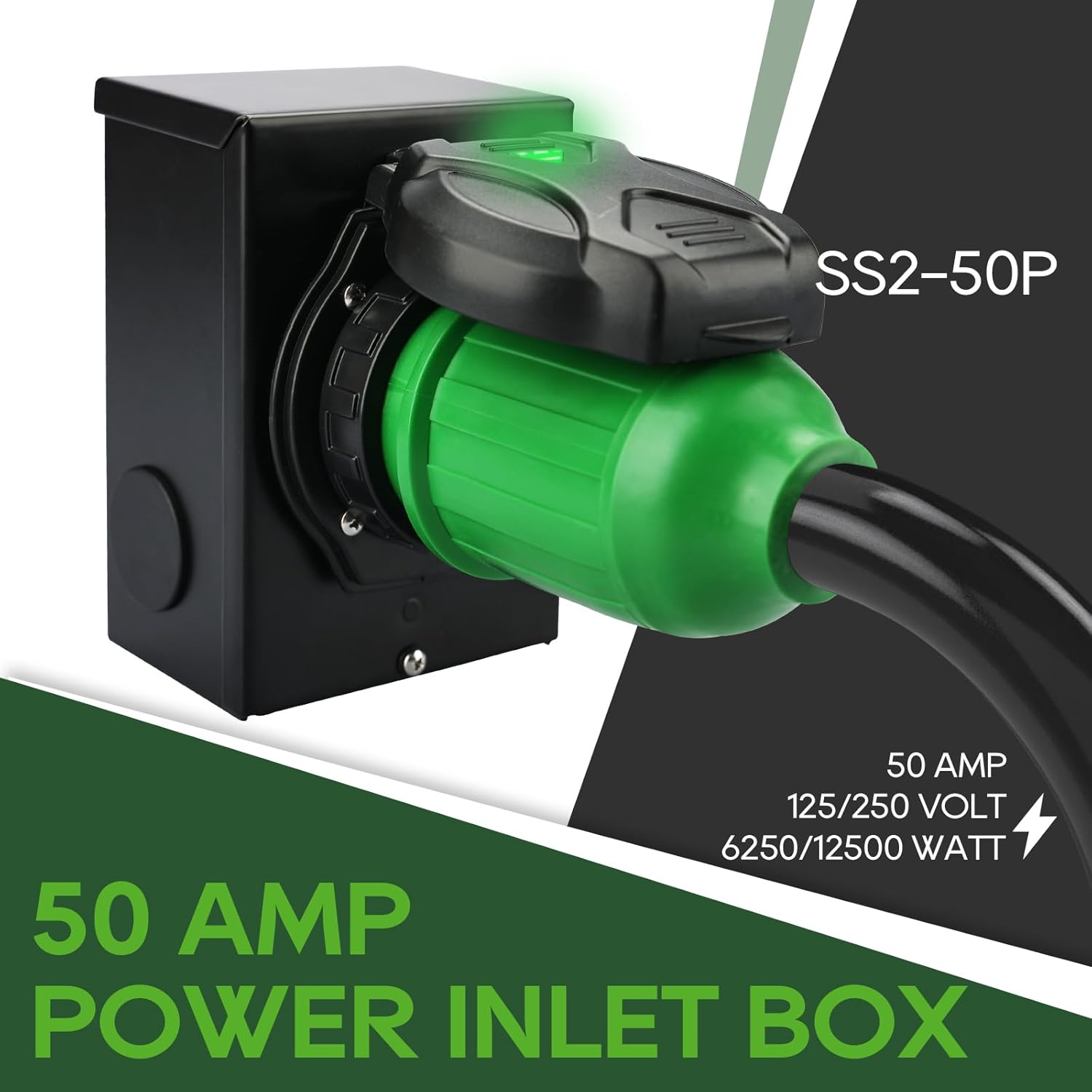 RVGUARD Emergency Power Combo Kit, 25 Foot 50 Amp Generator Cord and Power Inlet Box, NEMA 14-50P to SS2-50R Generator Cord with NEMA SS2-50P Pre-Drilled Generator Inlet Box, ETL Listed