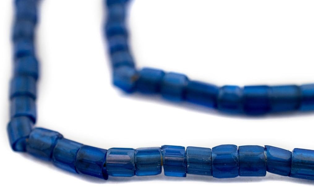 The Bead Chest Old Faceted Russian Blue Glass Trade Beads 5mm Ghana African Large Hole 24 Inch Strand Handmade