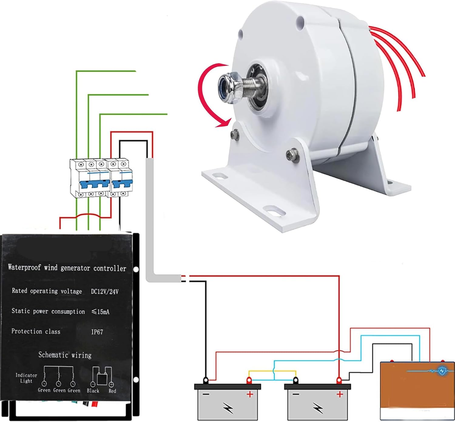 5000W-8000W 12V 24V 48V 220V 3 Phase Gearless Permanent Magnet AC Alternators with Base Suitable for Hydro Wind Turbines(White)