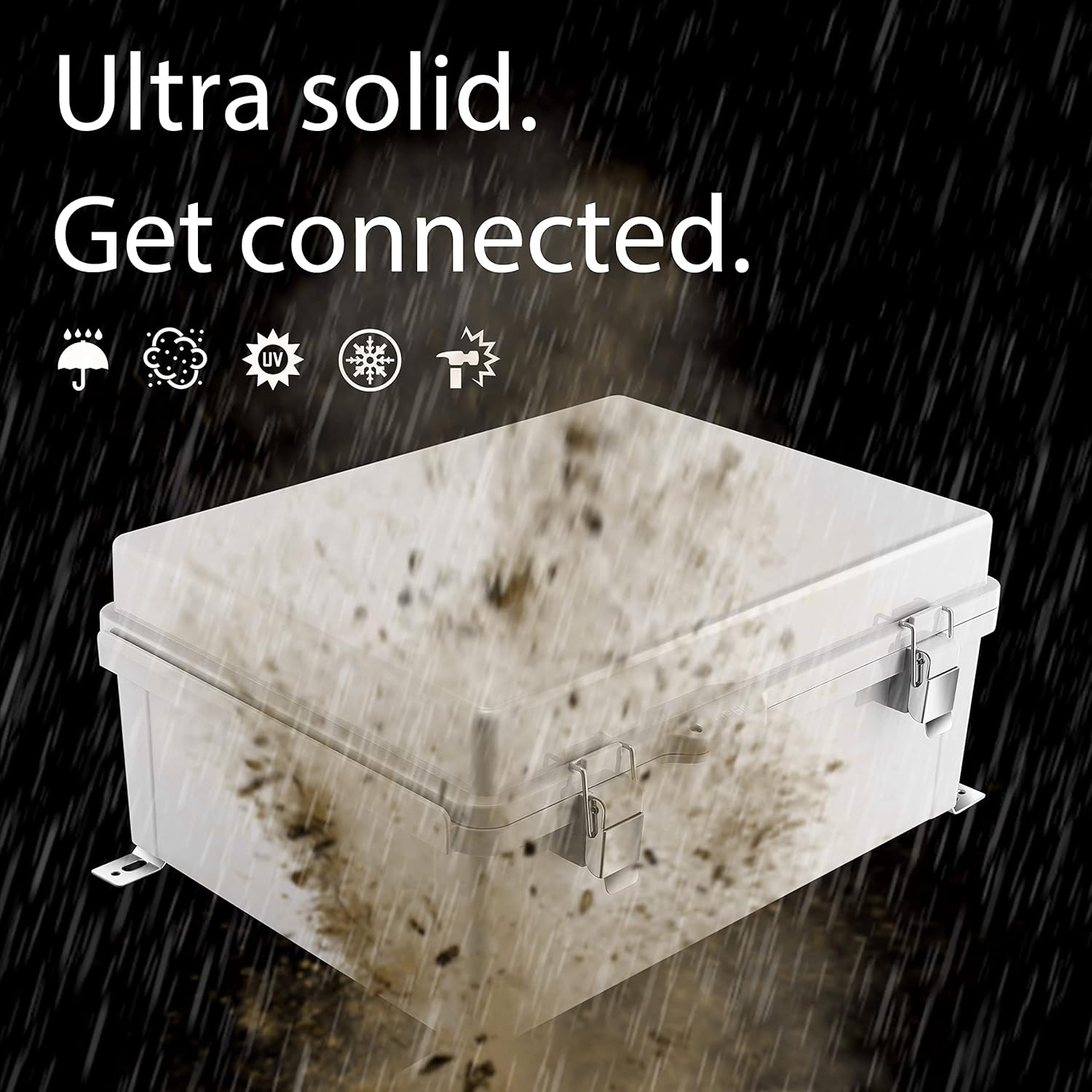 Junction Box, IP67 Waterproof Plastic Enclosure for Electrical Project, Hinged Grey Cover, Includes Mounting Plate and Wall Bracket (Grey Cover, 16.1