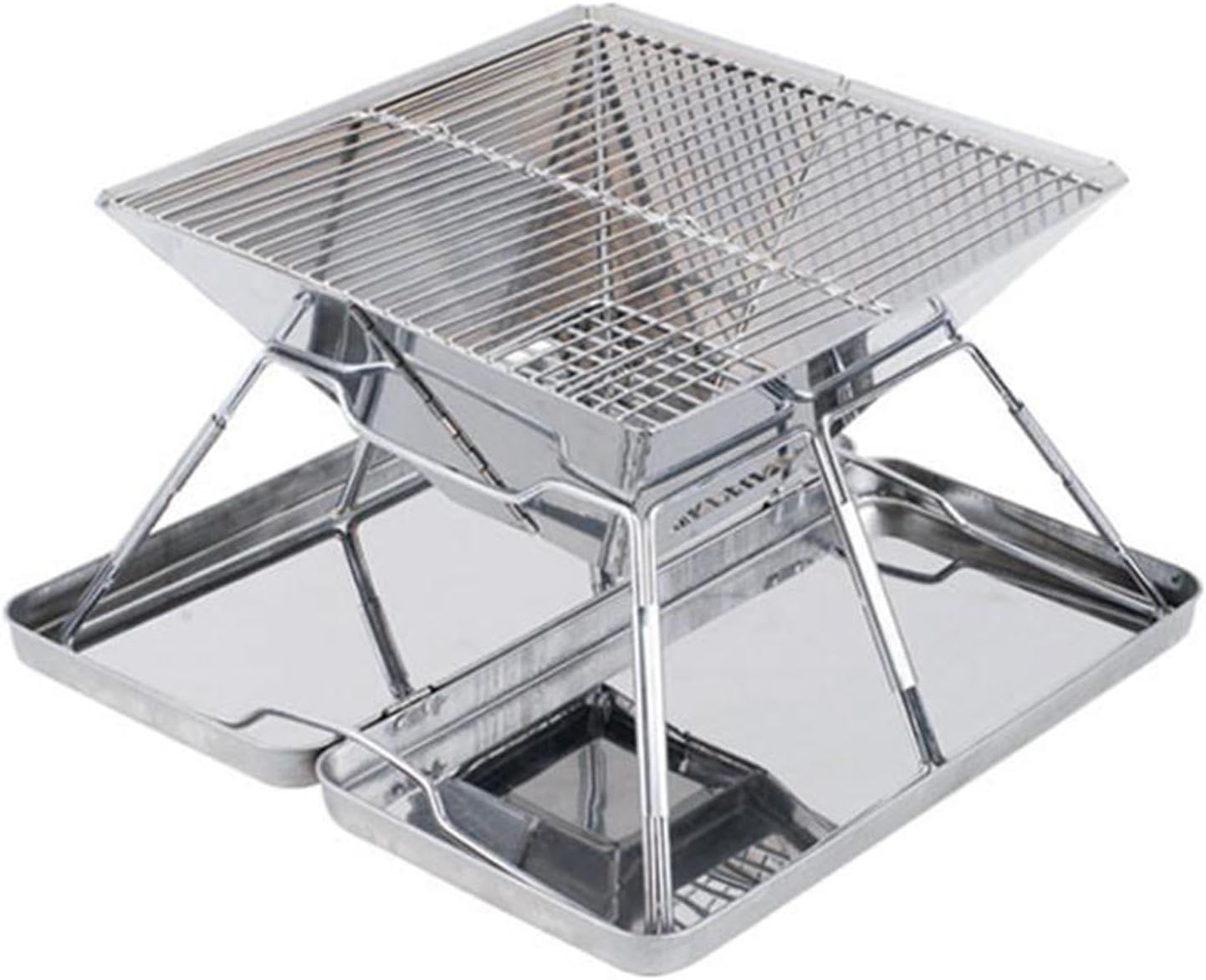 VIDECOR Stainless Steel Fire Pit, Foldable BBQ Grill Rack Portable Campfire Pit Liftable Wood Burning Charcoal Grill for Camping Picnic Patio Backyard Garden