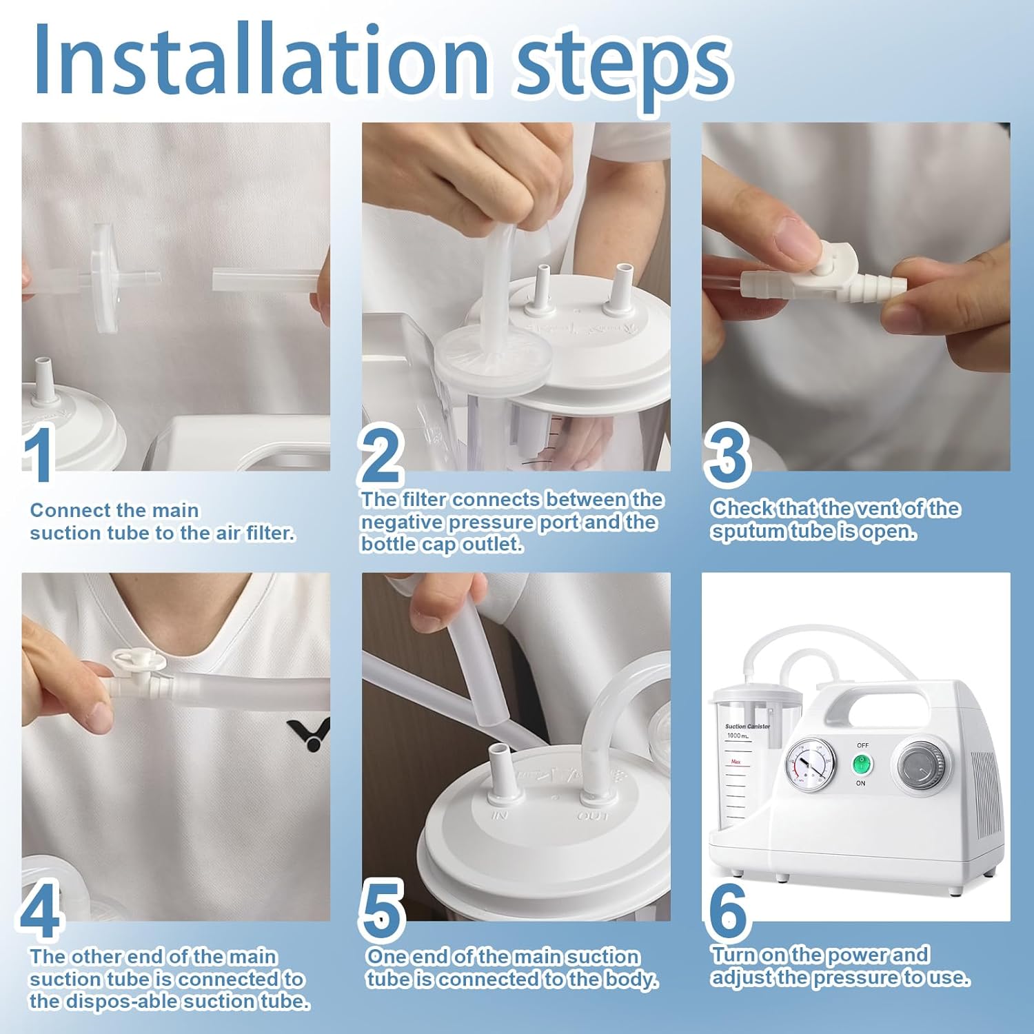 Portable Veterinary Suction Machine for Home Care, White Suction Machine with 1000ML Container and Other Accessories