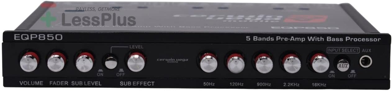 Cerwin Vega 5-Band Pre-Amp Equalizer with Built-in Bass Processor - Ultimate Car Audio System Accessory, High-Level Input, Subwoofer Level Control, Selectable Low Pass Filter, Auxiliary Input EQP850