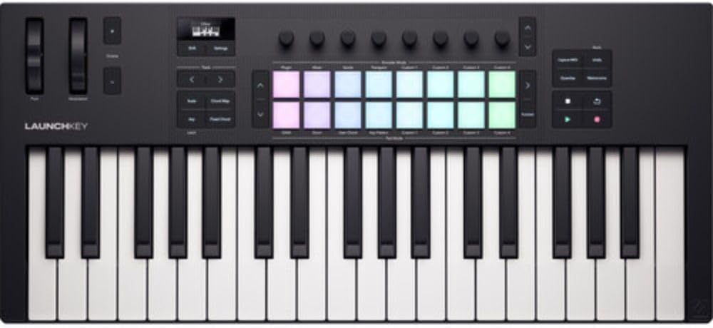 Novation Launchkey 37 MK4 USB MIDI Keyboard Controller (37-Key) Bundle with Auray FP-P1L Universal Piano-Style Sustain Pedal, Hosa Mid-310 Black 10 ft. Midi cable