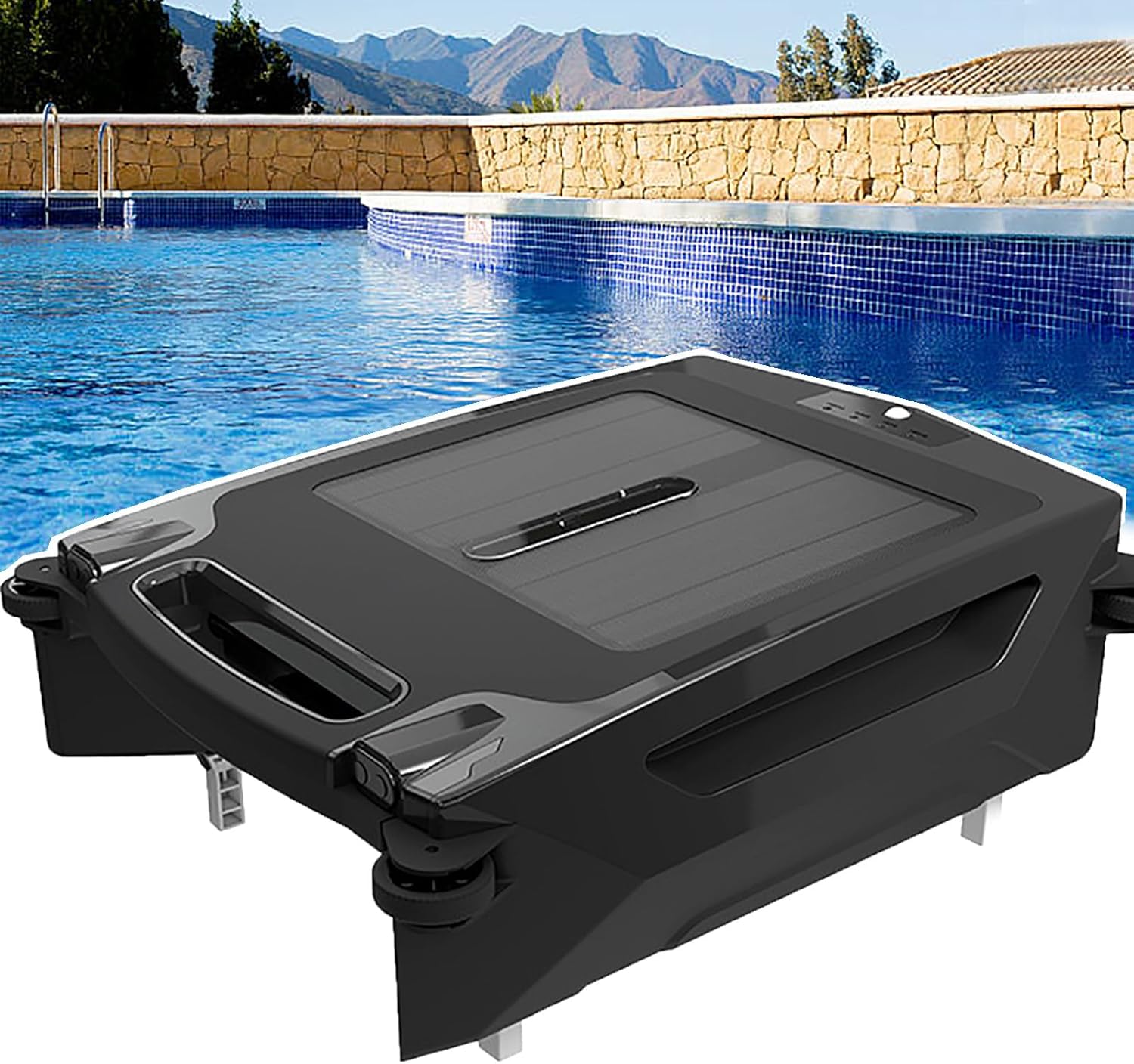 Solar Pool Skimmer, Upgrade Robotic Pool Surfaces Cleaner, Salt Chlorine Tolerant Motors Dual Charging Options Smart Obstacle Avoidance for All Swimming Pool